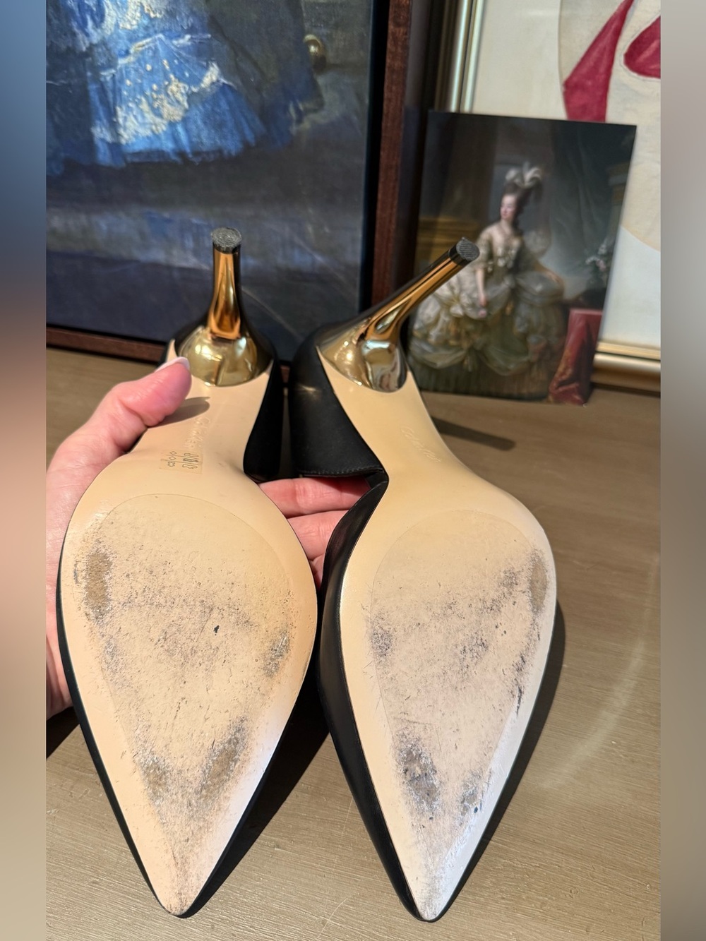 Calvin Klein Black and Gold D'Orsay Pointed-Toe Pumps - Picture 7 of 7
